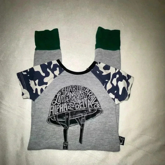 Rags to Raches Military Helmet Short Sleeve Romper in 3-6 Months - Picture 1 of 5